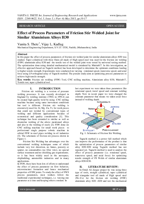 (PDF) Effect of Process Parameters of Friction Stir Welded Joint for ...