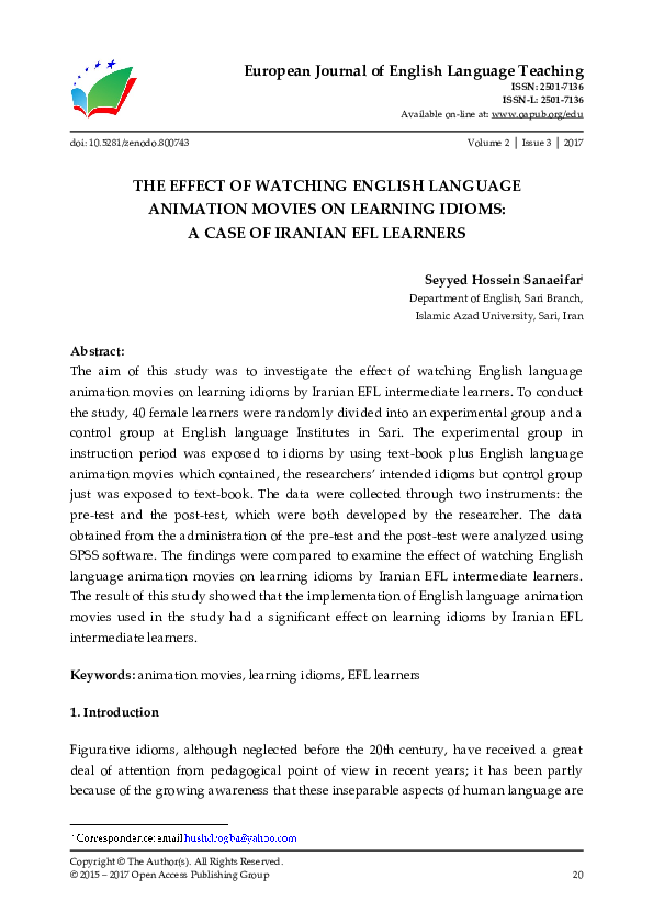 (PDF) The Effect of Watching English Language Animation Movies on ...