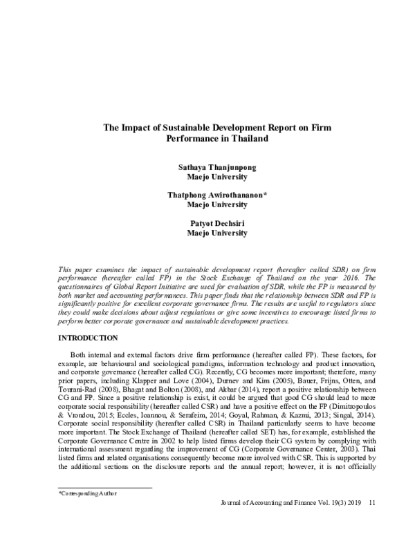 (PDF) The Impact of Sustainable Development Report on Firm Performance ...
