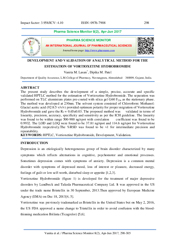 (PDF) Development and Validation of Analytical Method for the ...