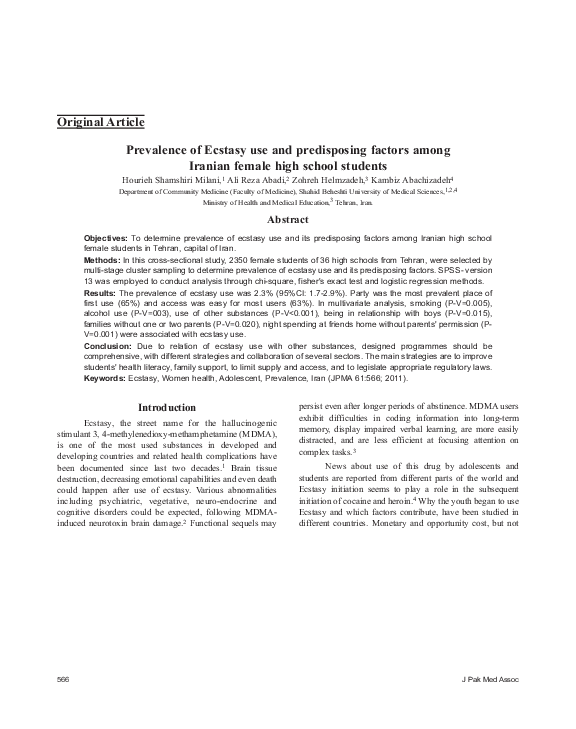 (PDF) Prevalence of Ecstasy use and predisposing factors among Iranian ...