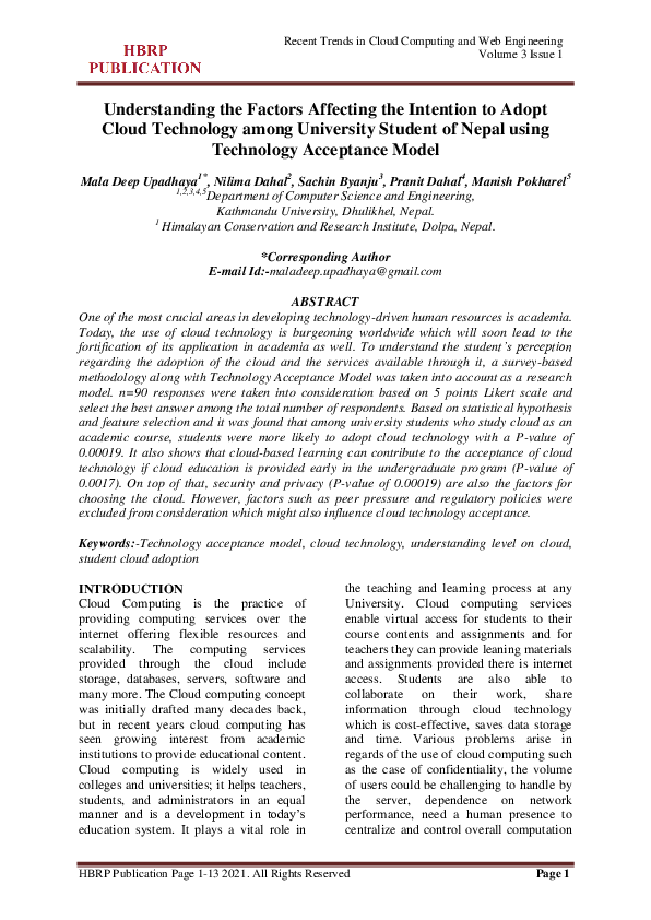 (PDF) Understanding the Factors Affecting the Intention to Adopt Cloud ...