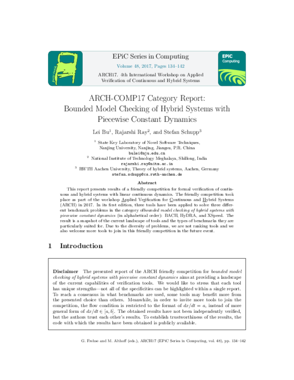 (PDF) ARCH-COMP17 Category Report: Bounded Model Checking of Hybrid ...