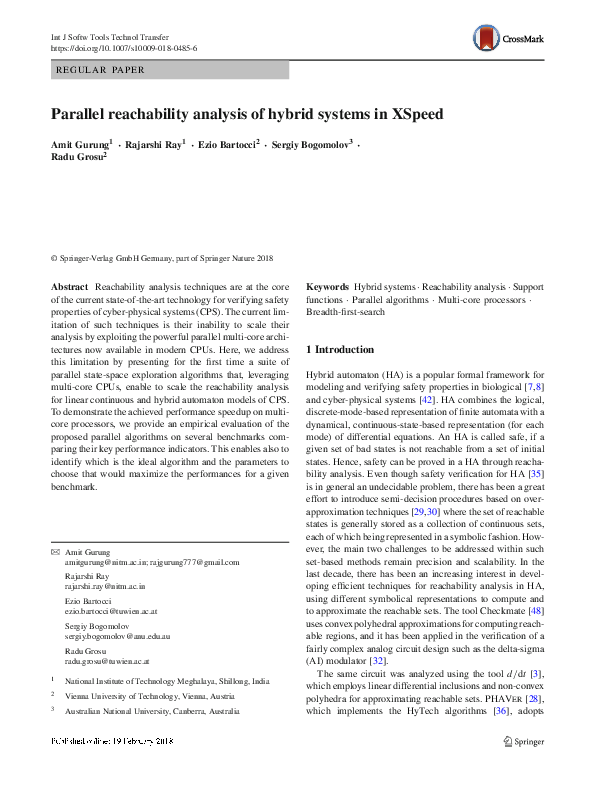 (PDF) Parallel reachability analysis of hybrid systems in XSpeed