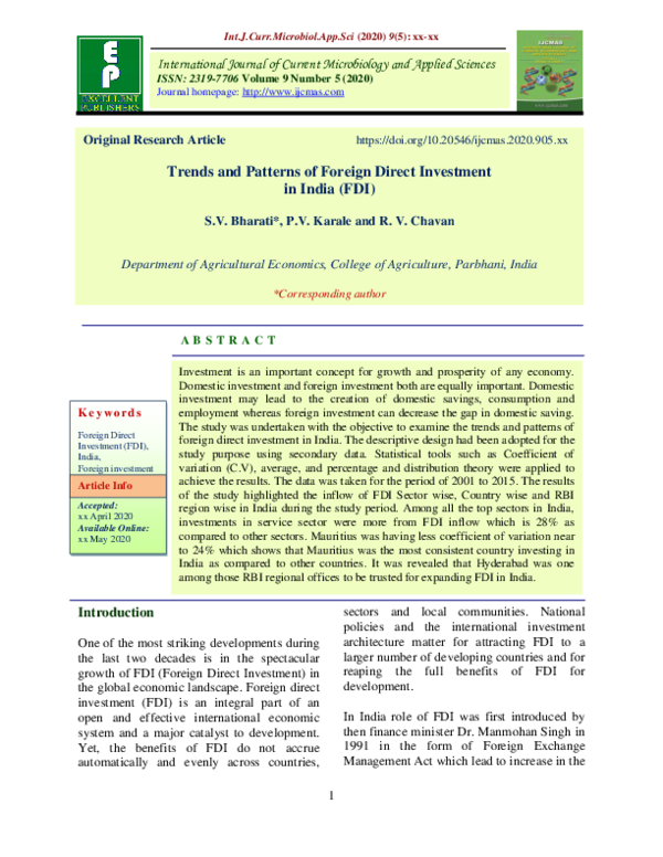 (PDF) Trends and Patterns of Foreign Direct Investment in India (FDI)