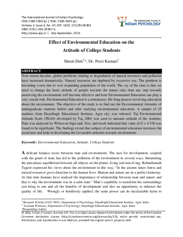 (PDF) Effect of Environmental Education on the Attitude of College Students