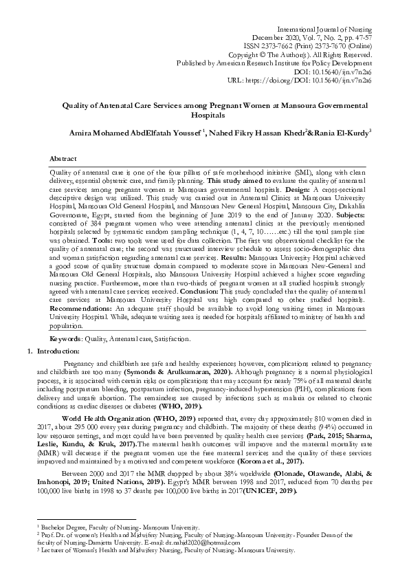 (PDF) Quality of Antenatal Care Services among Pregnant Women at ...