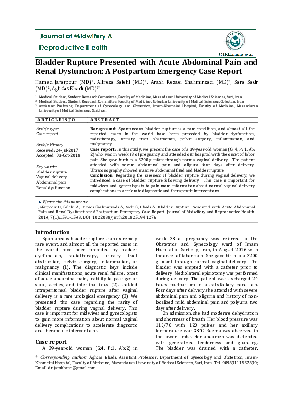 (PDF) Bladder Rupture Presented with Acute Abdominal Pain and Renal ...