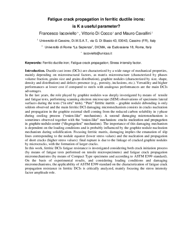 (PDF) Fatigue crack propagation in ferritic ductile irons: is K a ...
