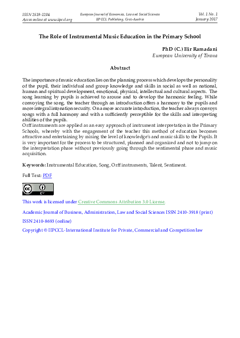 (PDF) The Role of Instrumental Music Education in the Primary School
