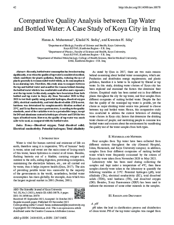 (PDF) Comparative Quality Analysis between Tap Water and Bottled Water