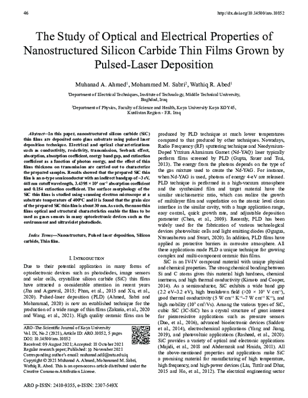 (PDF) The Study of Optical and Electrical Properties of Nanostructured ...