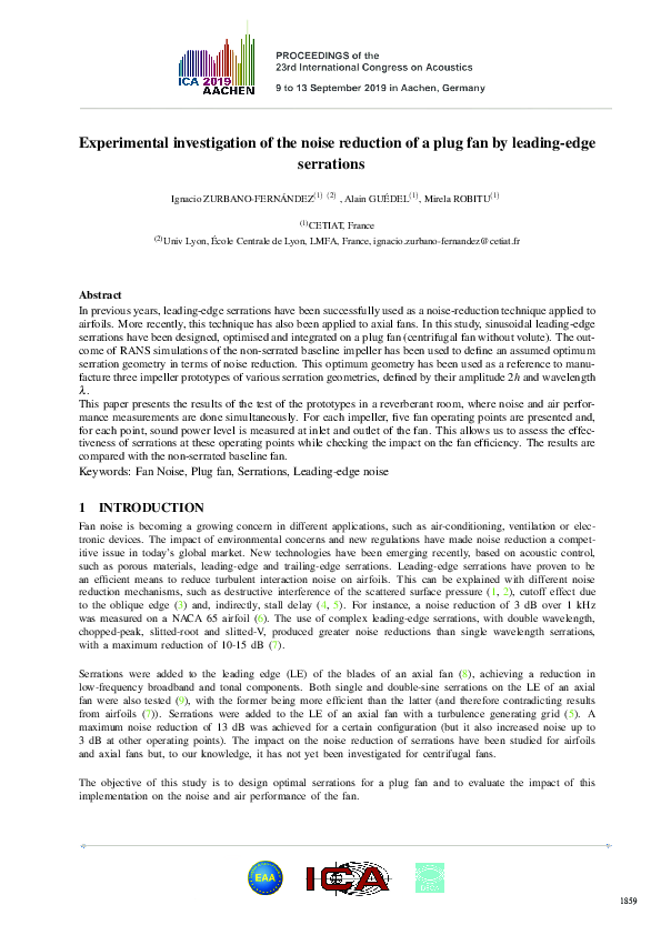 (PDF) Experimental investigation of the noise reduction of a plug fan ...