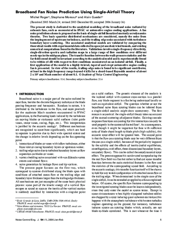 (PDF) Broadband fan noise prediction using singleairfoil theory