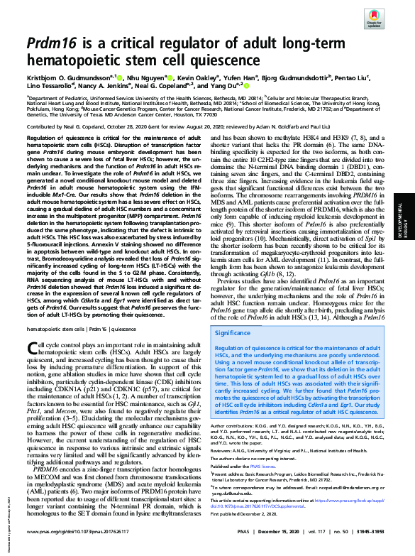 (PDF) Prdm16 is a critical regulator of adult long-term hematopoietic ...