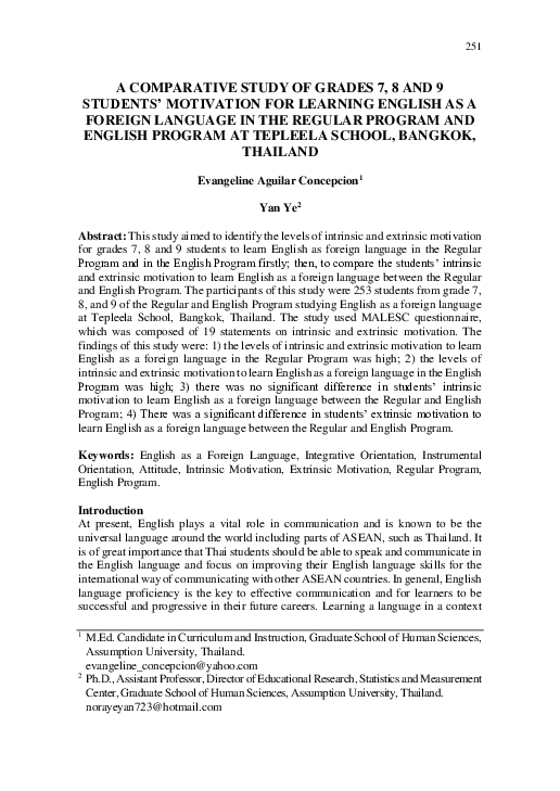 (PDF) A Comparative Study of Grades 7, 8 and 9 Students’ Motivation for ...