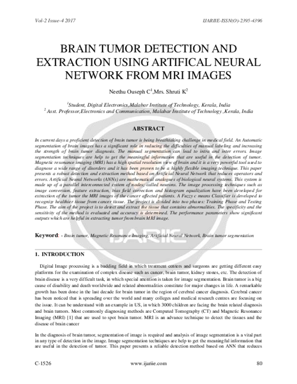 (PDF) Brain Tumor Detection and Extraction Using Artifical Neural ...