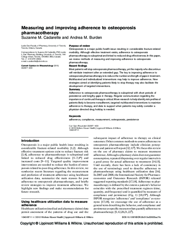 (PDF) Measuring and improving adherence to osteoporosis pharmacotherapy
