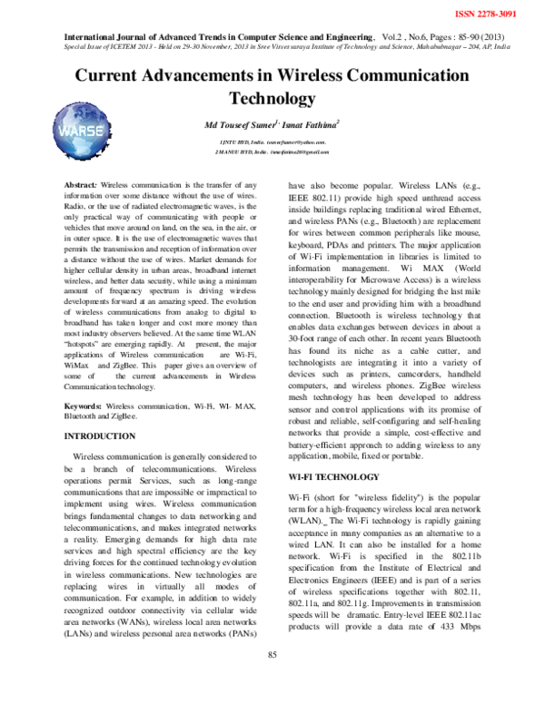 (PDF) Current Advancements in Wireless Communication