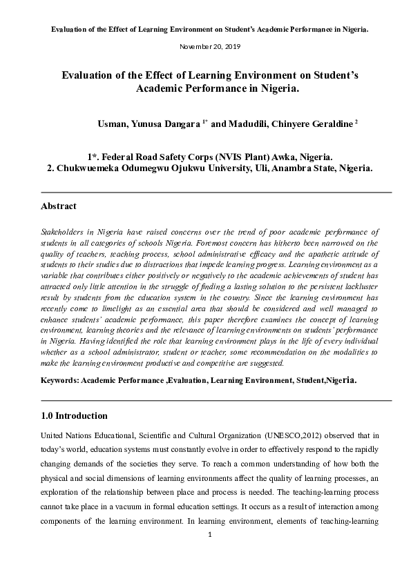 (PDF) Evaluation of the Effect of Learning Environment on Student's ...