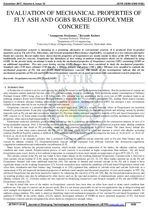 (PDF) Evaluation of Mechanical Properties of Fly Ash and GGBS Based ...