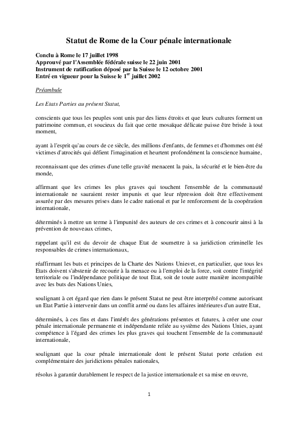 (PDF) Statut de Rome de la Cour pénale internationale : commentaire ...