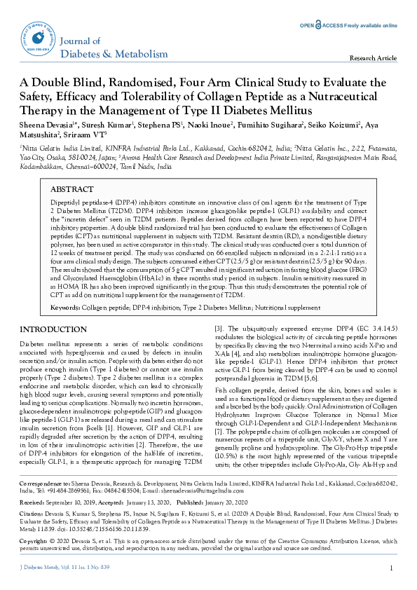 (PDF) Safety, Efficacy and Tolerability of Collagen Peptide as a ...