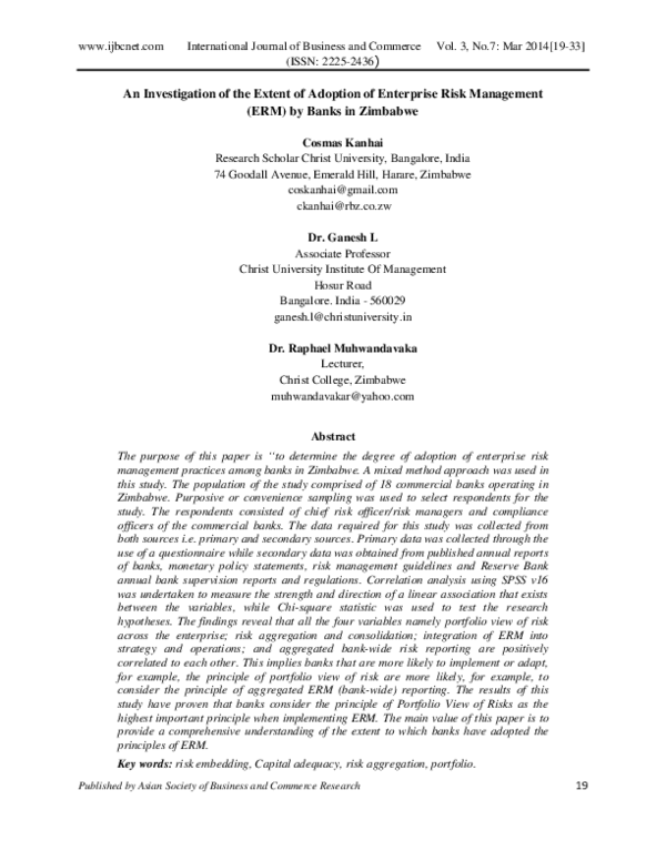 (PDF) An Investigation of the Extent of Adoption of Enterprise Risk ...