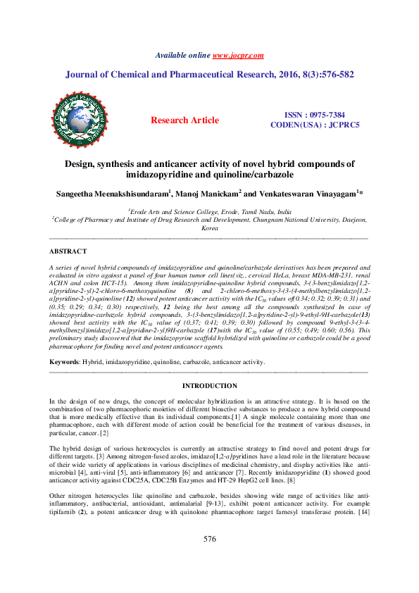 (PDF) Design, synthesis and anticancer activity of novel hybrid ...