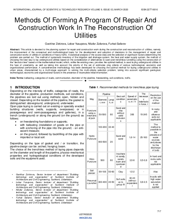 (PDF) Methods Of Forming A Program Of Repair And Construction Work In ...