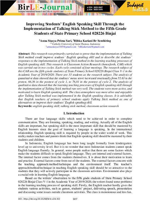 (PDF) Improving Students’ English Speaking Skill Through Role Play at ...