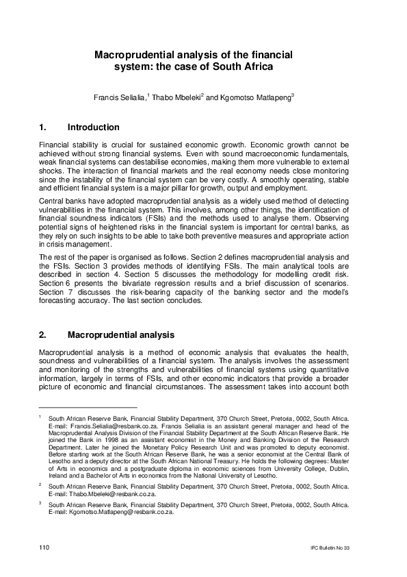 (PDF) Macroprudential analysis of the financial system: the case of ...