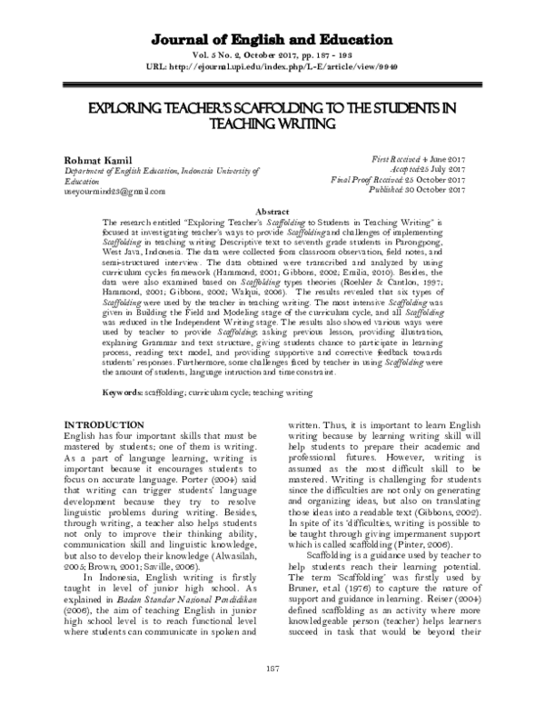 (PDF) Exploring Teacher’s Scaffolding to the Students in Teaching Writing
