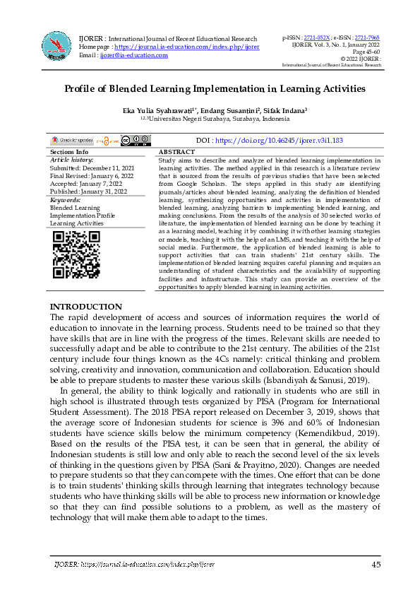 (PDF) Profile of Blended Learning Implementation in Learning Activities