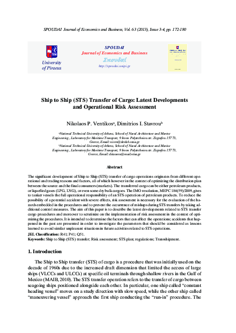 (PDF) Ship to Ship (STS) Transfer ïf Cargo: Latest Developments and ...