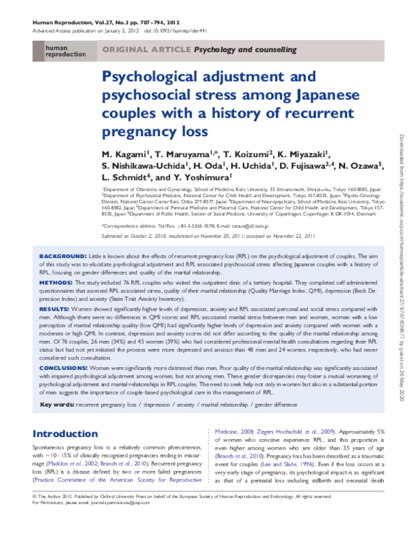 (PDF) Psychological adjustment and psychosocial stress among Japanese ...