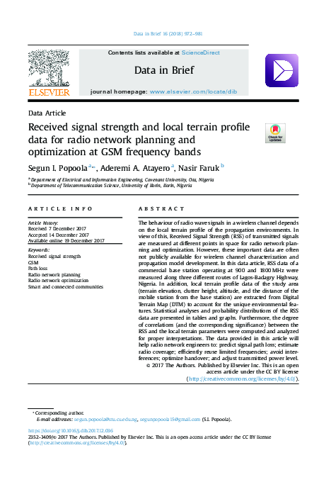 (PDF) Received signal strength and local terrain profile data for radio ...