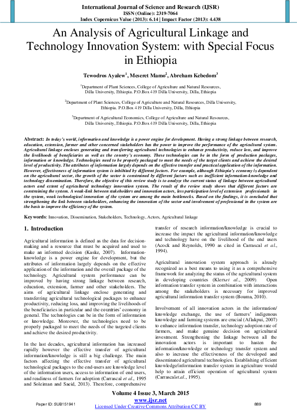 (PDF) An Analysis of Agricultural Linkage and Technology Innovation ...