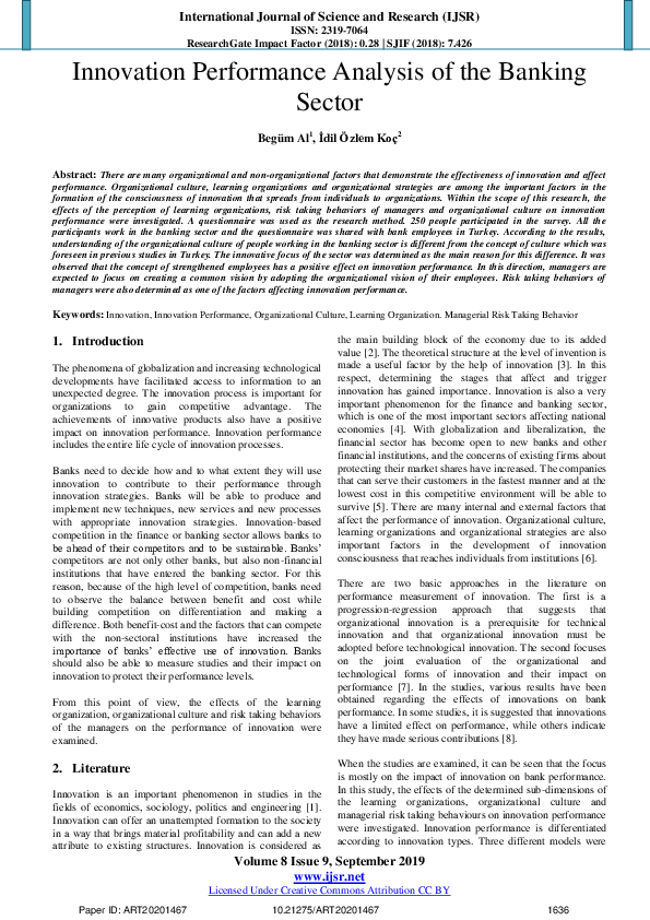 (PDF) Innovation Performance Analysis of the Banking Sector