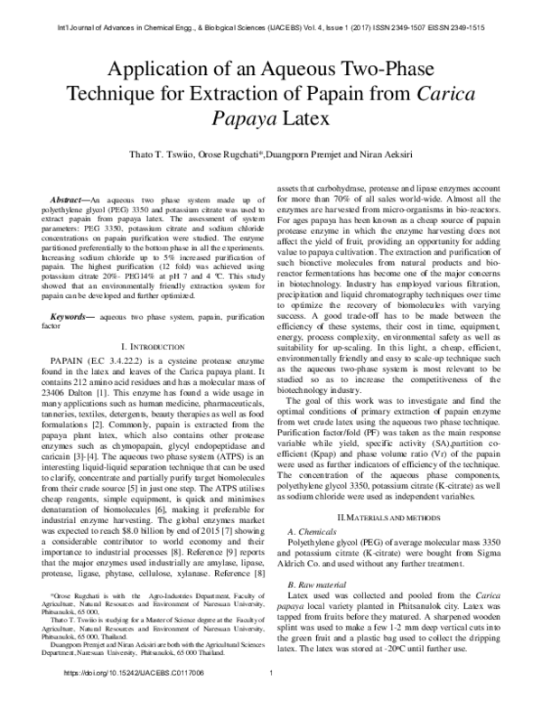 (PDF) Application of an Aqueous TwoPhase Technique for Extraction of