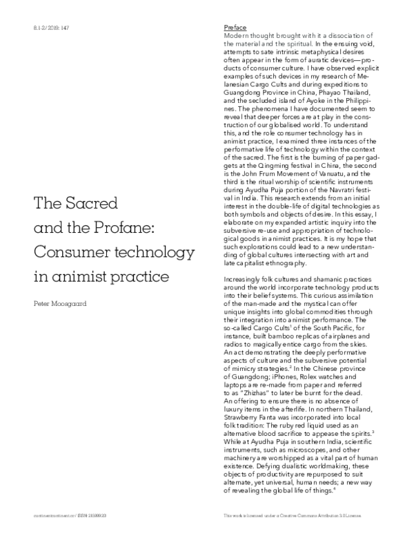 (PDF) The Sacred and the Profane: Consumer Technology in Animist Practice