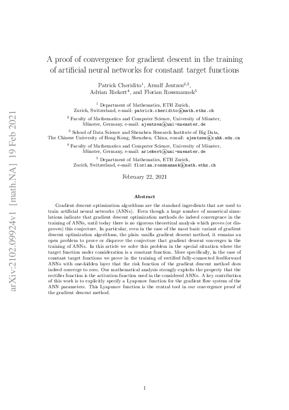 (PDF) A proof of convergence for gradient descent in the training of ...