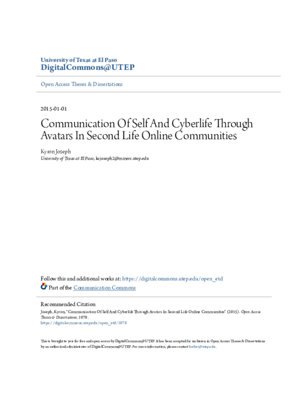(PDF) Communication of self and cyberlife through avatars in Second ...