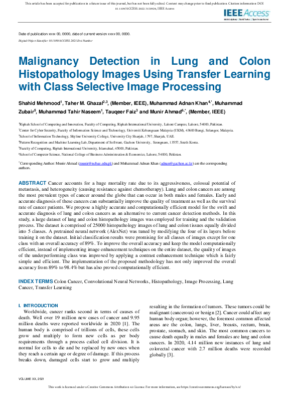 (PDF) Malignancy Detection in Lung and Colon Histopathology Images ...