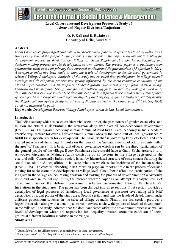 (PDF) Local Governance and Development Process: A Study of Alwar and ...