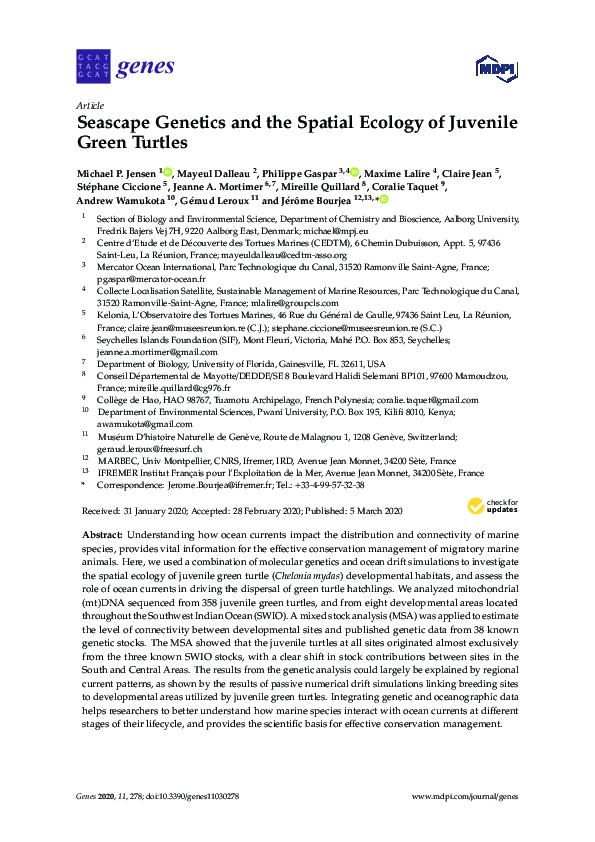 (PDF) Seascape Genetics and the Spatial Ecology of Juvenile Green Turtles