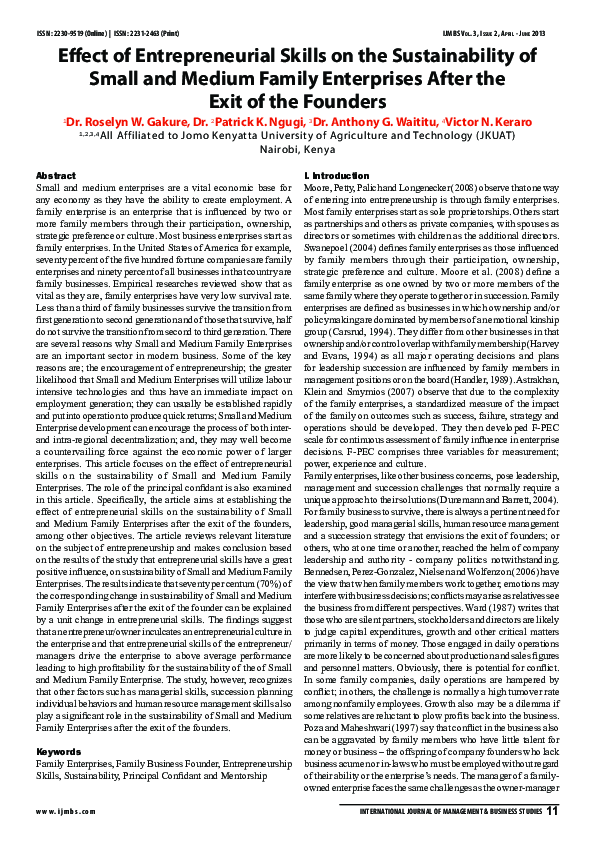 (PDF) Effect of Entrepreneurial Skills on the Sustainability of Small ...