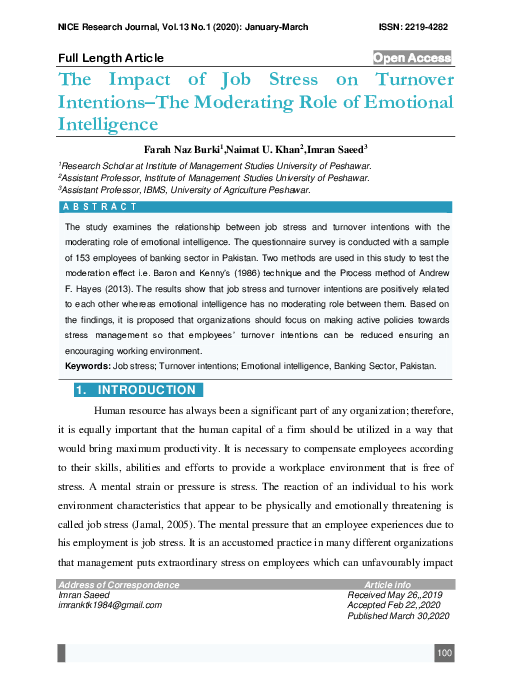 (PDF) The Impact of Job Stress on Turnover Intentions–The Moderating ...
