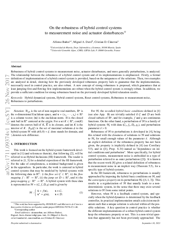 (PDF) On the robustness of hybrid control systems to measurement noise ...