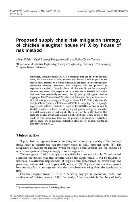 (PDF) Proposed supply chain risk mitigation strategy of chicken ...